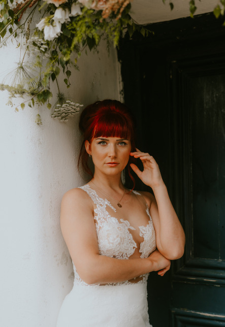 Soft glam bridal makeup with pink and gold tones